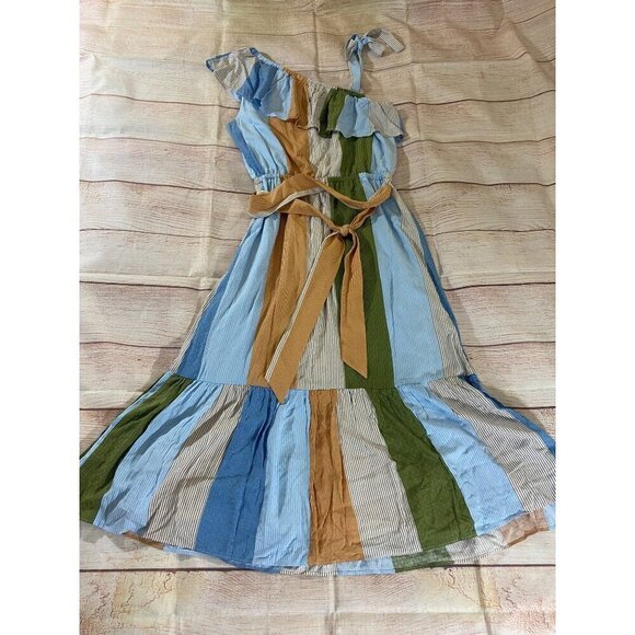 LC Lauren Conrad Women's Color Block One Shoulder Multi Maxi Dress - Medium - Picture 11 of 12